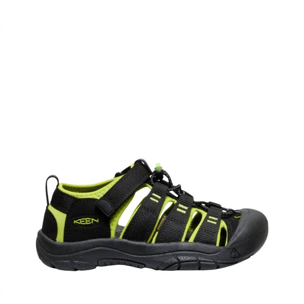 NEW KEEN kid's newport h2 outdoor sandals in black/ lime